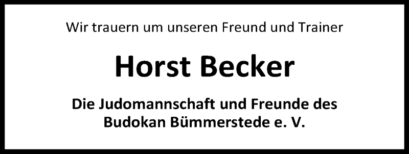  Traueranzeige für Horst Becker vom 19.01.2017 aus Nordwest-Zeitung