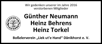 Traueranzeige von Heinz Behrens von Nordwest-Zeitung
