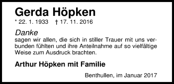 Traueranzeige von Gerda Höpken von Nordwest-Zeitung