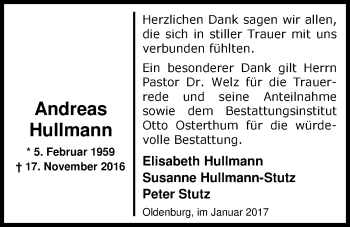 Traueranzeige von Andreas Hullmann von Nordwest-Zeitung