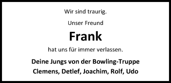 Traueranzeige von Frank Drees von Nordwest-Zeitung