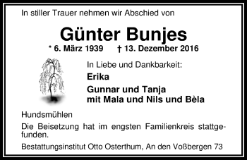 Traueranzeige von Günter Bunjes von Nordwest-Zeitung