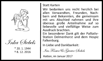Traueranzeige von Inka Siebels von Nordwest-Zeitung