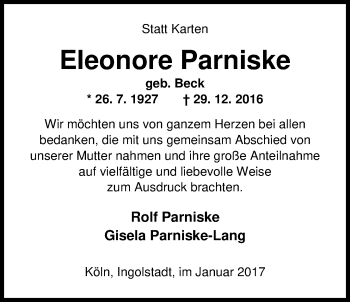 Traueranzeige von Eleonore Parniske von Nordwest-Zeitung