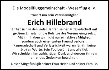 Traueranzeige von Erich Hillebrand von Nordwest-Zeitung