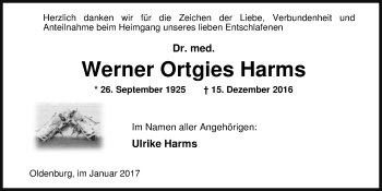 Traueranzeige von Werner Ortgies Harms von Nordwest-Zeitung