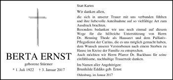 Traueranzeige von Berta Ernst von Nordwest-Zeitung