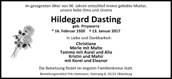 Traueranzeige von Hildegard Dasting von Nordwest-Zeitung