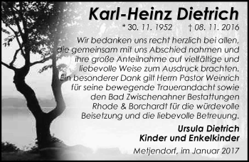 Traueranzeige von Karl-Heinz Dietrich von Nordwest-Zeitung