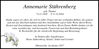 Traueranzeige von Annemarie Stührenberg von Nordwest-Zeitung