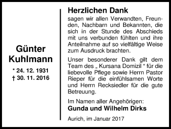 Traueranzeige von Günter Kuhlmann von Nordwest-Zeitung