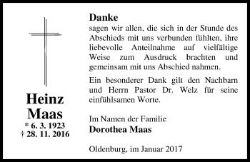 Traueranzeige von Heinz Maas von Nordwest-Zeitung