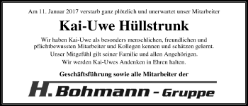 Traueranzeige von Kai-Uwe Hüllstrunk von Nordwest-Zeitung