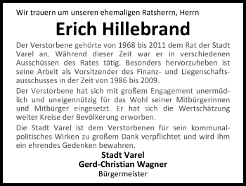 Traueranzeige von Erich Hillebrand von Nordwest-Zeitung
