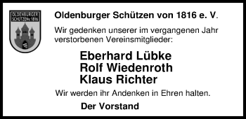 Traueranzeige von Eberhard Lübke von Nordwest-Zeitung