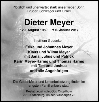 Traueranzeige von Dieter Meyer von Nordwest-Zeitung
