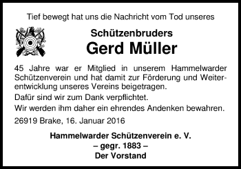 Traueranzeige von Gerd Müller von Nordwest-Zeitung