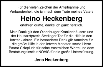 Traueranzeige von Heino Heckenberg von Nordwest-Zeitung