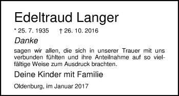 Traueranzeige von Edeltraud Langer von Nordwest-Zeitung