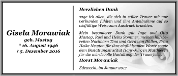 Traueranzeige von Gisela Morawiak von Nordwest-Zeitung