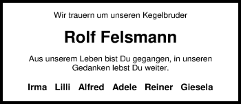 Traueranzeige von Rolf Felsmann von Nordwest-Zeitung