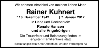 Traueranzeige von Rainer Kuhnert von Nordwest-Zeitung