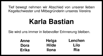 Traueranzeige von Karla Bastian von Nordwest-Zeitung
