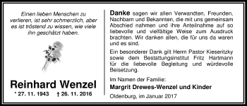 Traueranzeige von Reinhard Wenzel von Nordwest-Zeitung