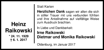 Traueranzeige von Heinz Martin Raikowski von Nordwest-Zeitung