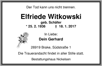 Traueranzeige von Elfriede Witkowski von Nordwest-Zeitung
