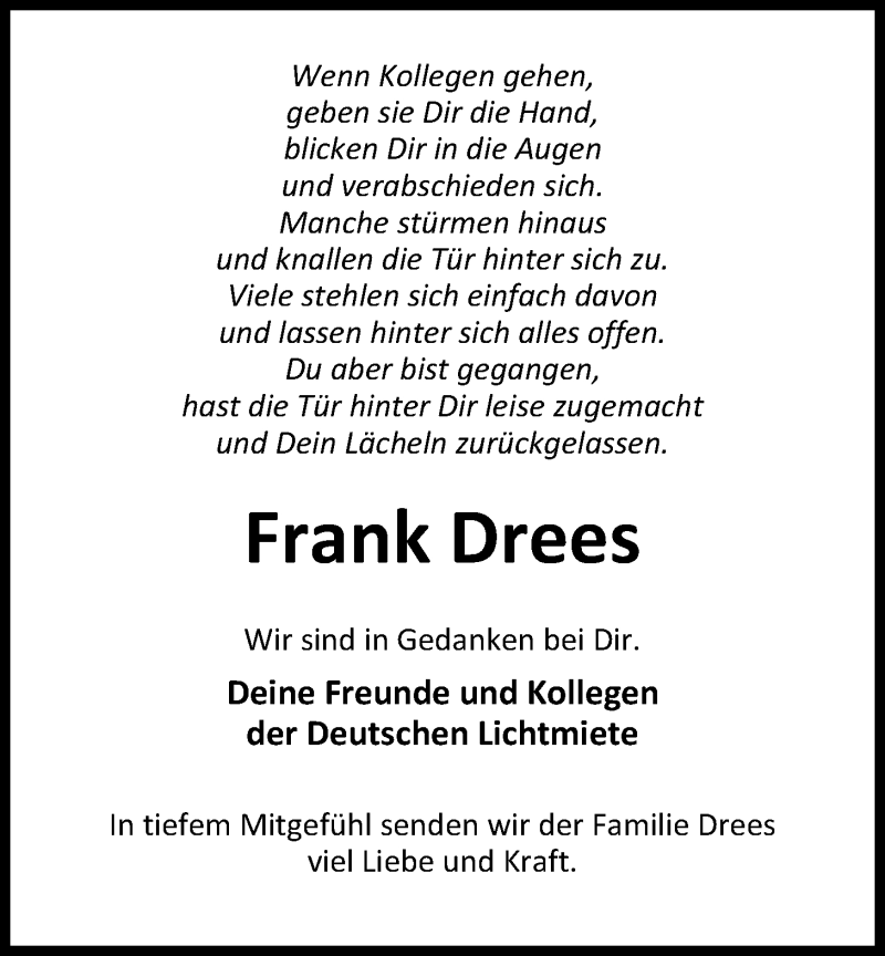  Traueranzeige für Frank Drees vom 21.01.2017 aus Nordwest-Zeitung