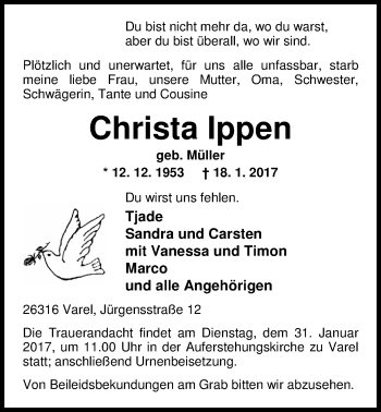 Traueranzeige von Christa Ippen von Nordwest-Zeitung