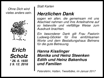 Traueranzeige von Erich Scholz von Nordwest-Zeitung