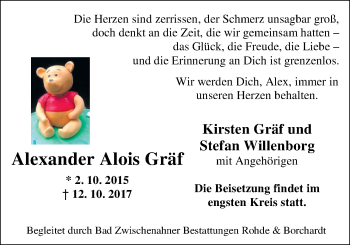 Traueranzeige von Alexander Alois Gräf von Nordwest-Zeitung