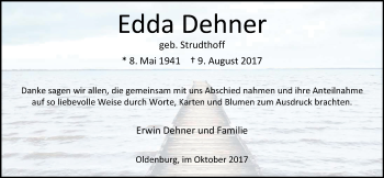 Traueranzeige von Edda Dehner von Nordwest-Zeitung
