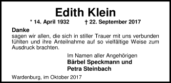 Traueranzeige von Edith Klein von Nordwest-Zeitung