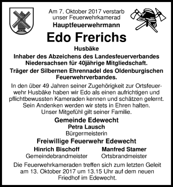 Traueranzeige von Edo Frerichs von Nordwest-Zeitung