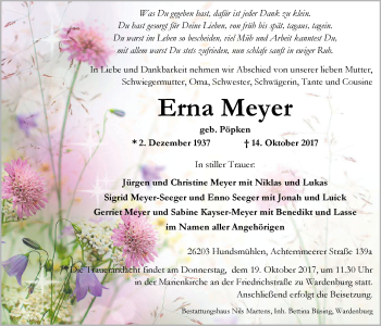 Traueranzeige von Erna Meyer von Nordwest-Zeitung