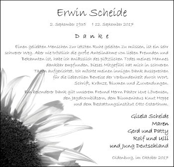 Traueranzeige von Erwin Scheide von Nordwest-Zeitung