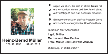 Traueranzeige von Heinz-Bernd Müller von Nordwest-Zeitung