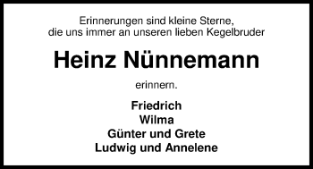 Traueranzeige von Heinz Nünnemann von Nordwest-Zeitung