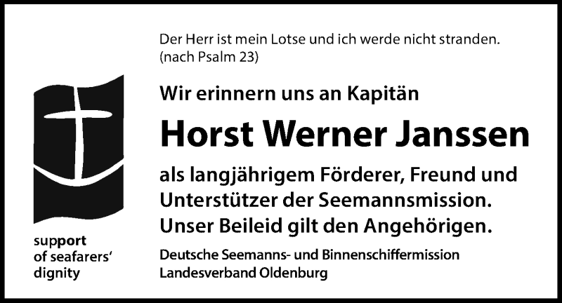  Traueranzeige für Horst Werner Janssen vom 25.10.2017 aus Nordwest-Zeitung