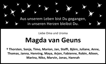 Traueranzeige von Magda  van Geuns von Nordwest-Zeitung