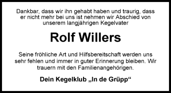 Traueranzeige von Rolf Willers von Nordwest-Zeitung