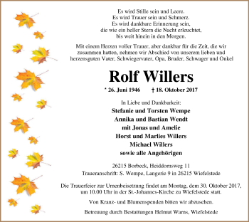 Traueranzeige von Rolf Willers von Nordwest-Zeitung