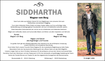 Traueranzeige von Siddhartha Wagner vom Berg von Nordwest-Zeitung