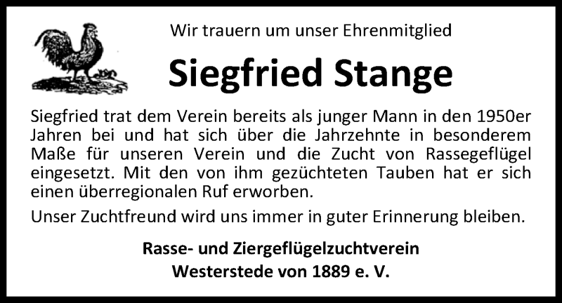 Traueranzeige für Siegfried Stange vom 10.10.2017 aus Nordwest-Zeitung