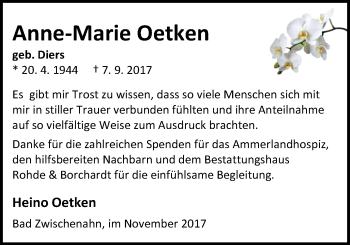Traueranzeige von Anne-Marie Oetken von Nordwest-Zeitung