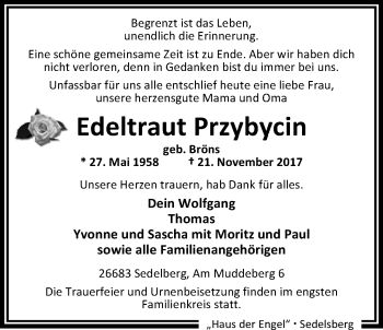 Traueranzeige von Edeltraut Przybycin von Nordwest-Zeitung