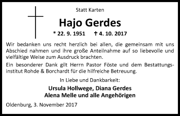 Traueranzeige von Hajo Gerdes von Nordwest-Zeitung